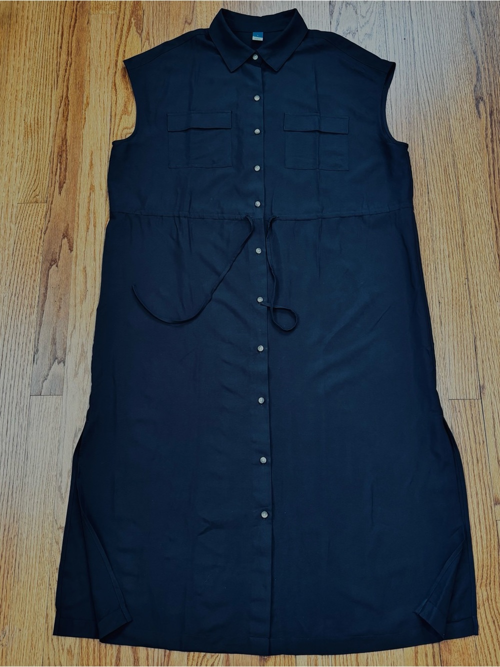Old Navy Black Short Sleeve Waist Defined Utility Button Up Midi Shirt Dress L - Picture 16 of 16